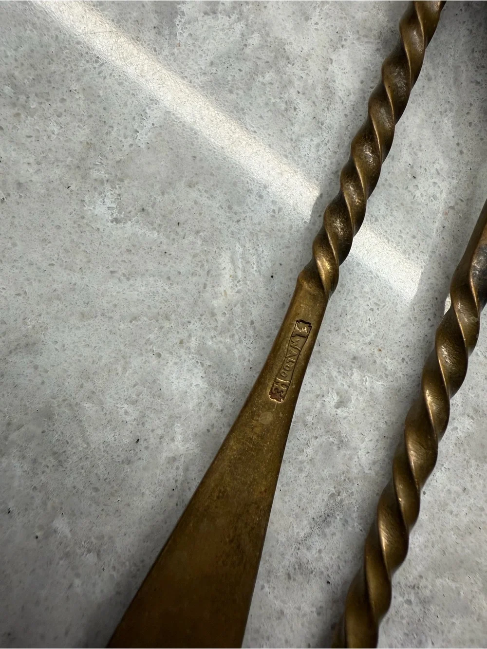 Waldo HE Brass Copper tone finish Cocktail Twist Spiral 8 Spoons Vintage Antique